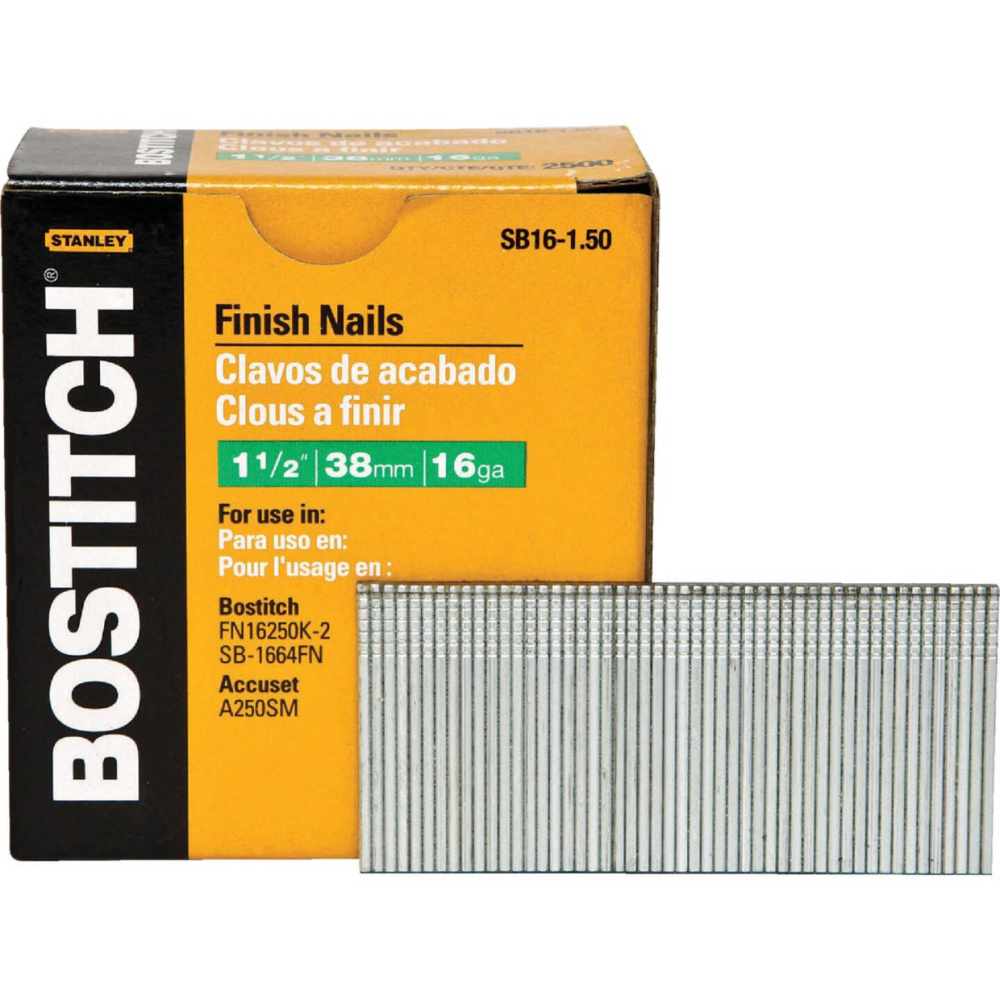 Bostitch 16-Gauge Coated Straight Finish Nail, 1-1/2 In. (2500 Ct.) Image 1